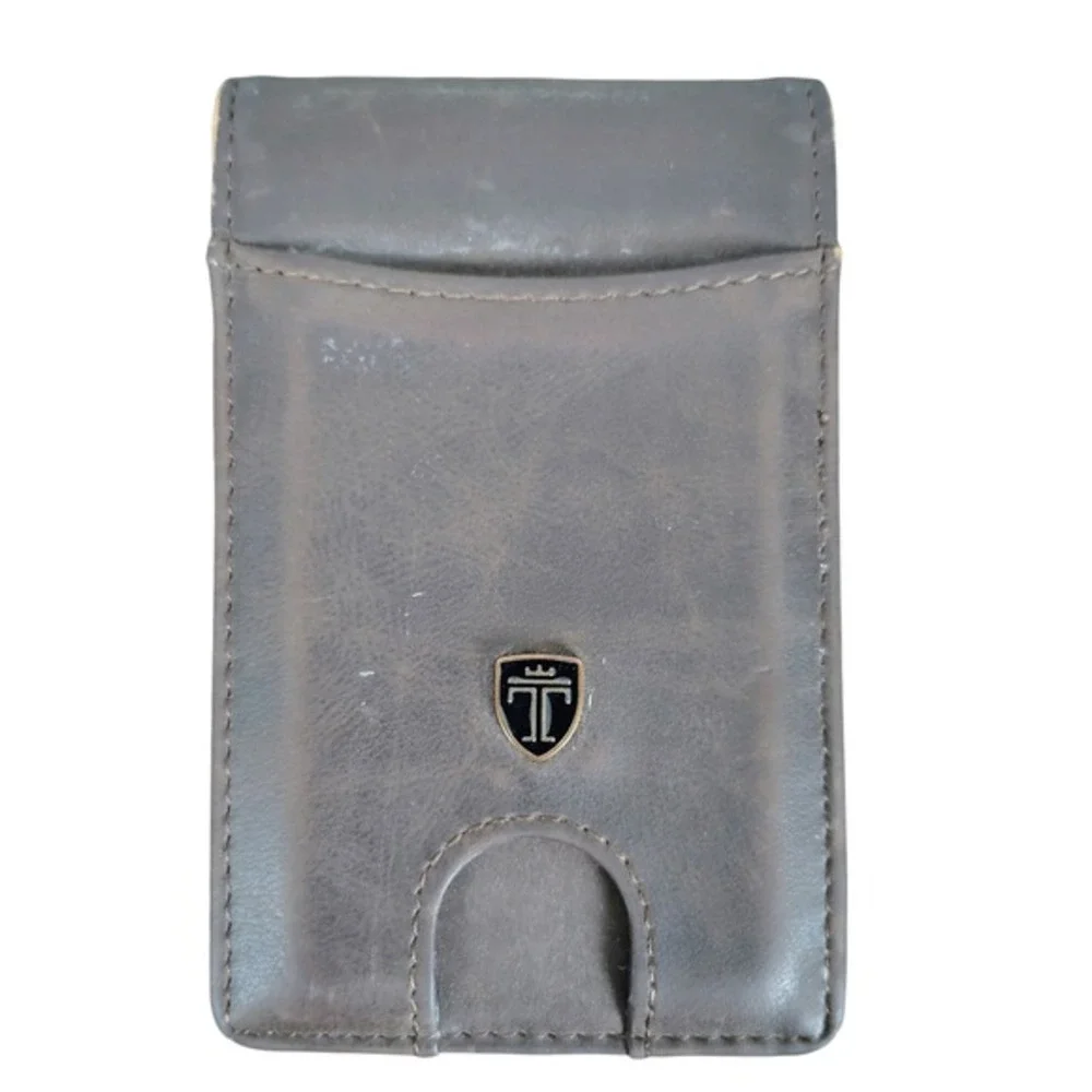 Travando Mens Leather Bifold Wallet with Money‎ Clip Brown Slim Card Holder Logo